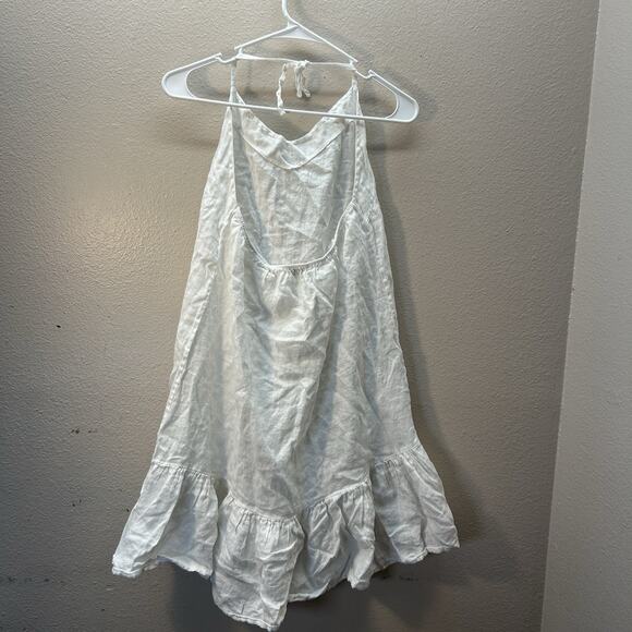 Bellambra 100% Linen White Halter Mini Dress Tiered Resort Wear Vacation Sz M - Picture 1 of 4
